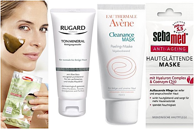 Schaebens Thalasso-Maske, Rudgard TonMneral Maske, AVENE Cleanance Peeling Maske, sebamed Hautglättende Maske