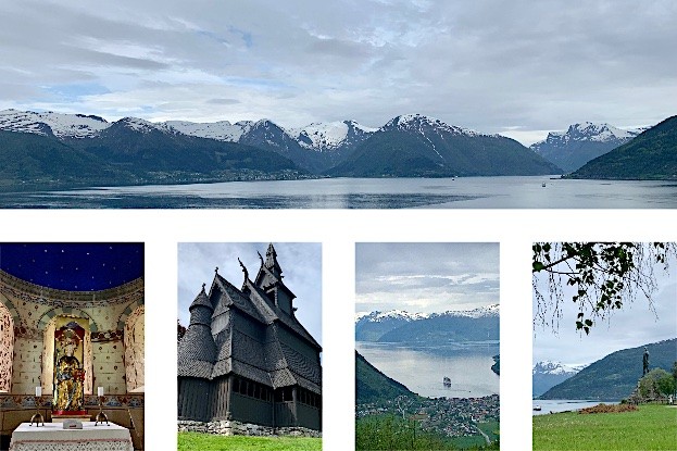 Vik: Sognefjord, Stabkirche von Hopperstad mit Altar, Denkmal von Fridtjov dem Tapferen mit Ausblick