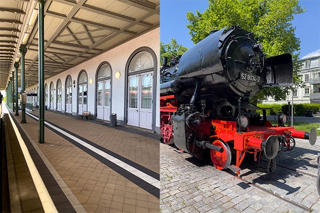 Simbach historischen Bahnhofsgebäude und Dampflock