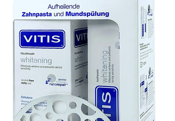 VITIS® whitening Zahnpasta und Mundspülung