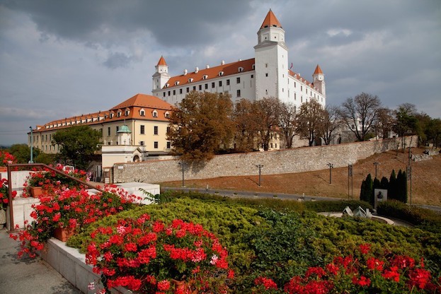 Blumenmeer vor der Burg Bratislava