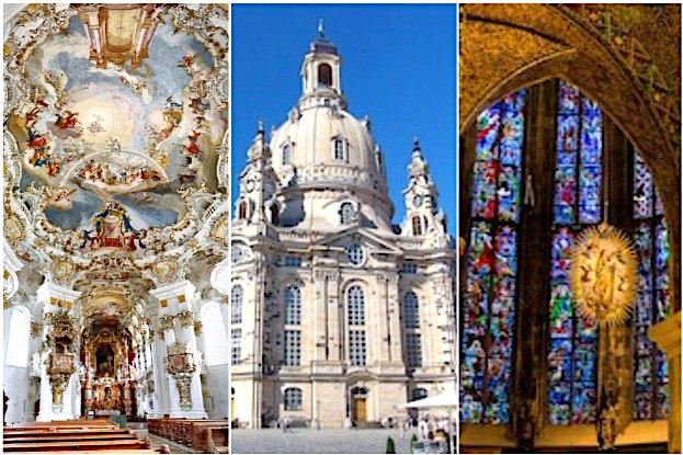 Wieskirche, Dresdner Frauenkirche, Dom zu Aachen - drei von vielen sehenswerten Kirchen
