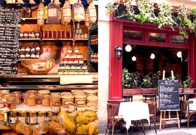 Links: Charcuterie / Rechts: Terrasse Montorgueil  - ©Paris Tourist Office Photographe Amélie Dupont