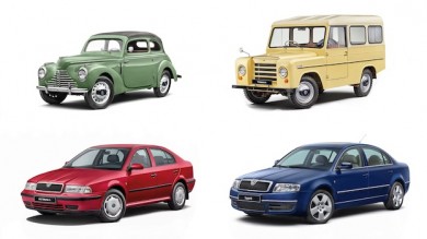 vlnr: ŠKODA 1101/1102 TUDOR, der geländegängige TREKKA,
OCTAVIA  und SUPERB  - ©Skoda Auto