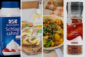 (2) Low-Carb Omelette-Rolls von leif und (3) Batch Cooking-Pfanne von Sonnentor - ©Molkerei Weihenstephan, Leif, Sonnentor, Wiberg